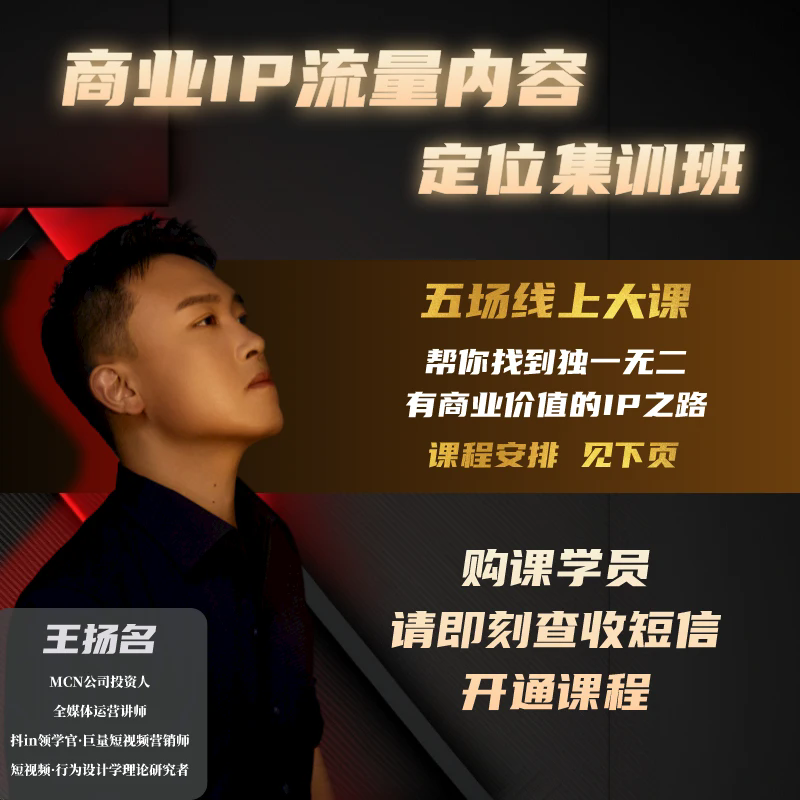 扬名商业IP流量内容定位集训班
